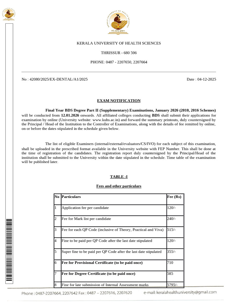 BDS Final Year Exam Notification 2026 | PDF