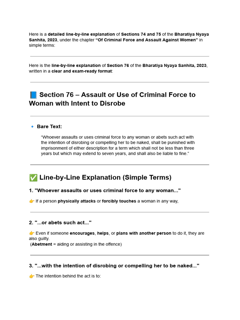 Section 76 - Assault or Use of Criminal Force To Woman With Intent To ...