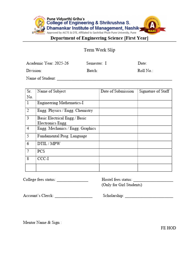 Term Work Slip | PDF