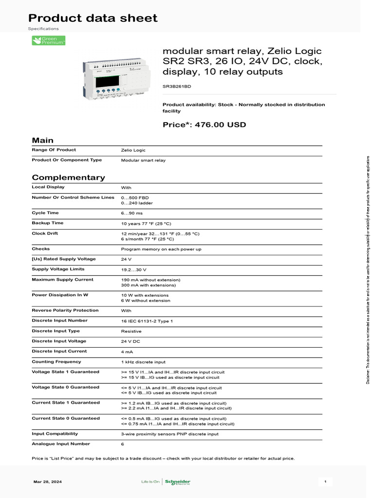 Zelio Logic Modular Smart Relay SR3B261BD | PDF | Relay | Manufactured ...