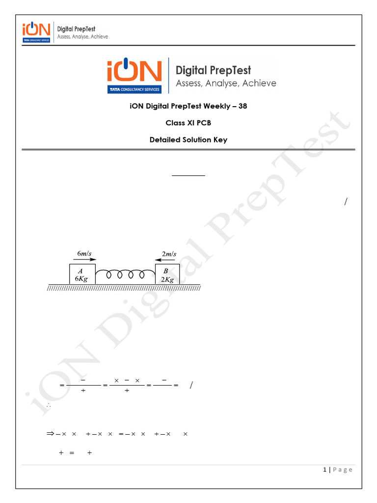 iON Digital PrepTest Class XI PCB Solutions | PDF | Force | Gases