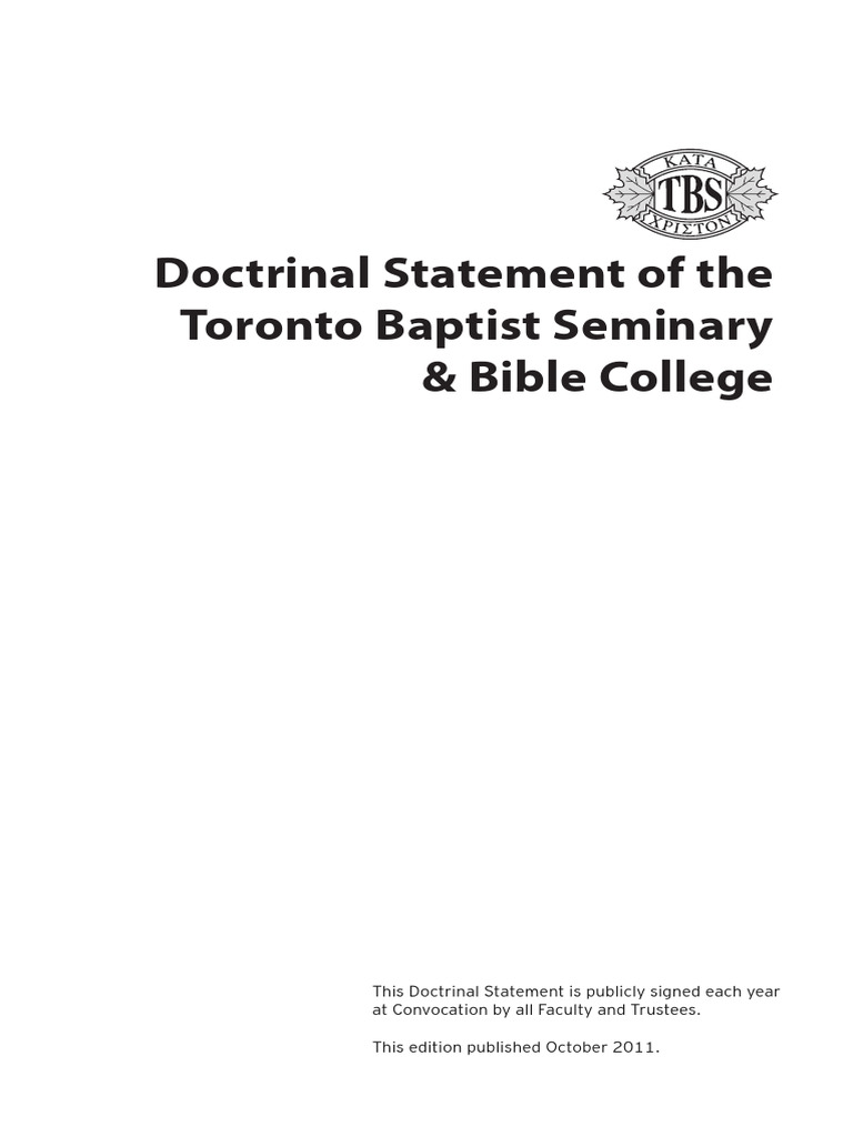 Toronto Baptist Seminary Doctrinal Statement | PDF | Baptism ...