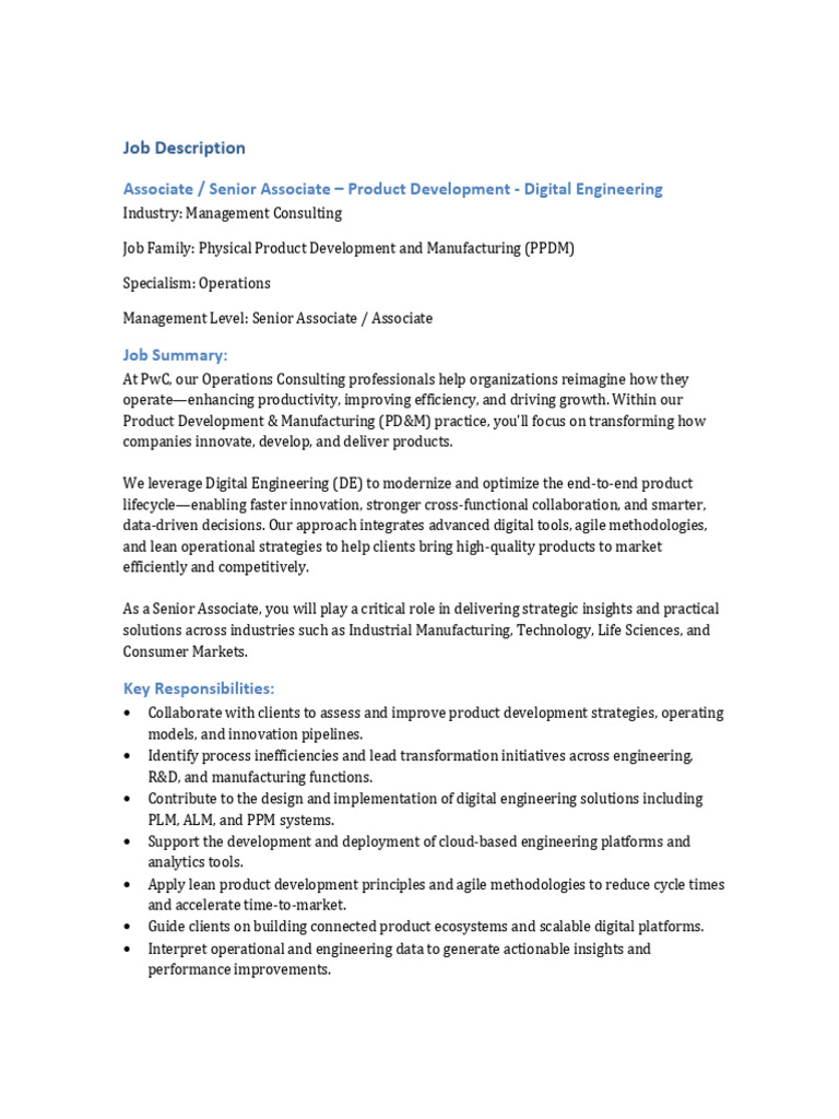 Senior Associate PPDM Product Development Digital Engineering JD | PDF ...