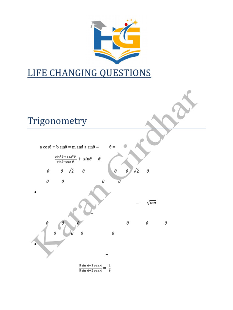 Trigonometry and Geometry Problem Set | PDF | Circle | Sphere