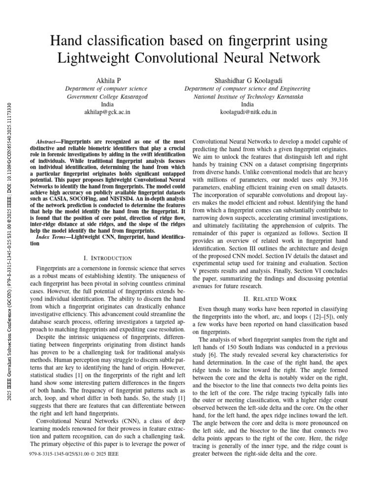 Hand Identification via Lightweight CNN | PDF | Fingerprint | Machine ...