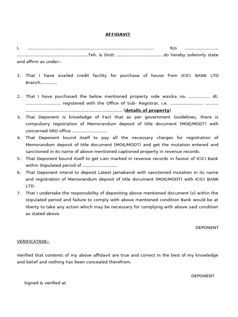 Affidavit for Property Loan Registration | PDF
