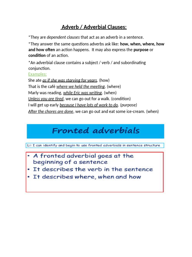 Understanding Adverbial Clauses and Usage | PDF | Adverb | Syntax