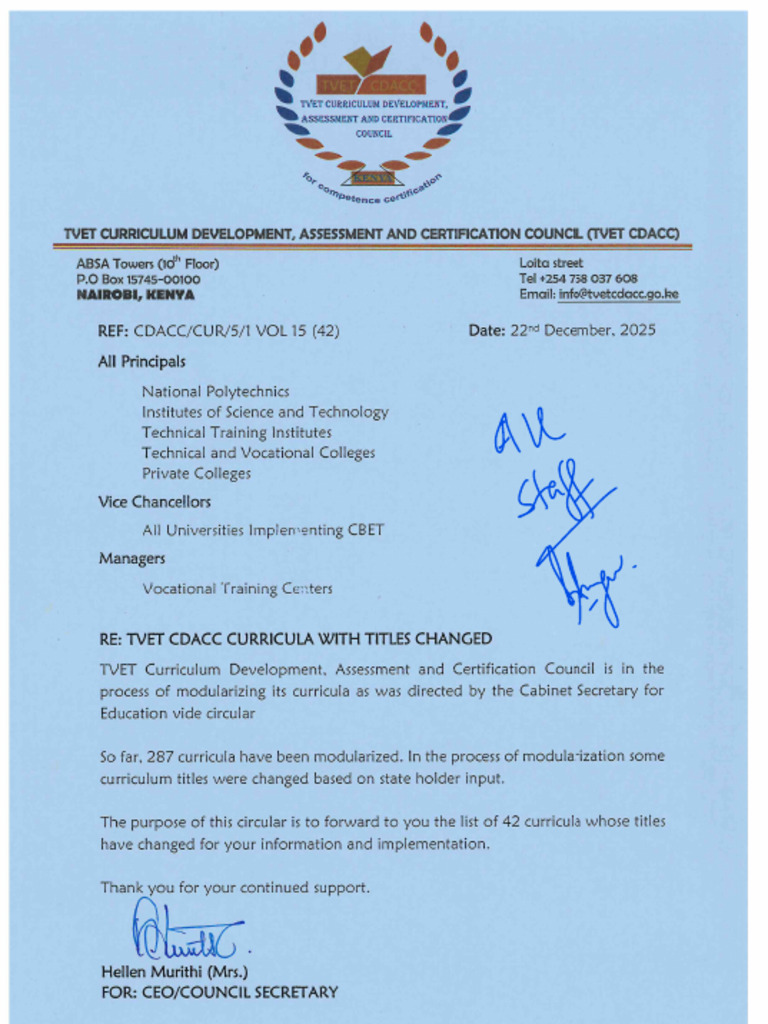 TVET CDACC Currricula With Titles Changed - Pdf. 2025 December 2025 | PDF