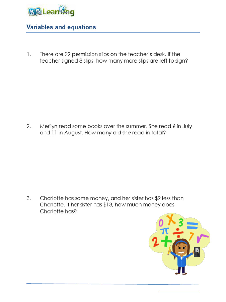 Grade 3 Word Problems Write Equation Variable Own B | PDF