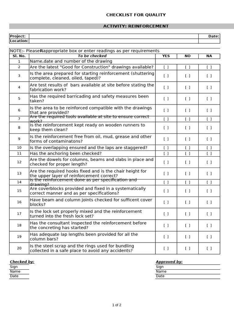 Quality Reinforcement Checklist | PDF