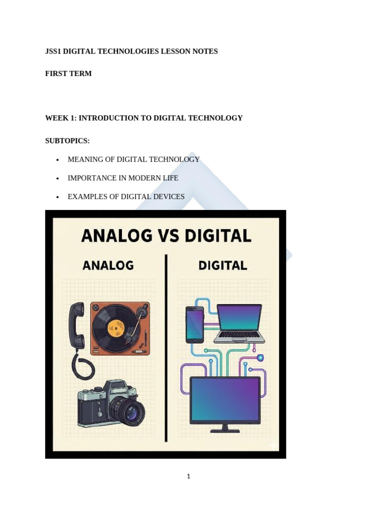 Digital Technology Overview for JSS1 | PDF | Byte | Computer Data Storage