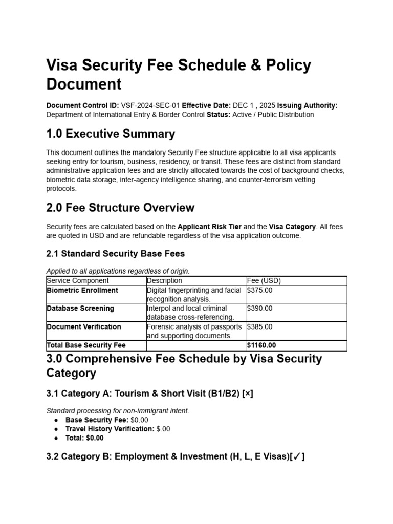Visa Security Fee Structure 2025 | PDF | Travel Visa | Visa Inc.