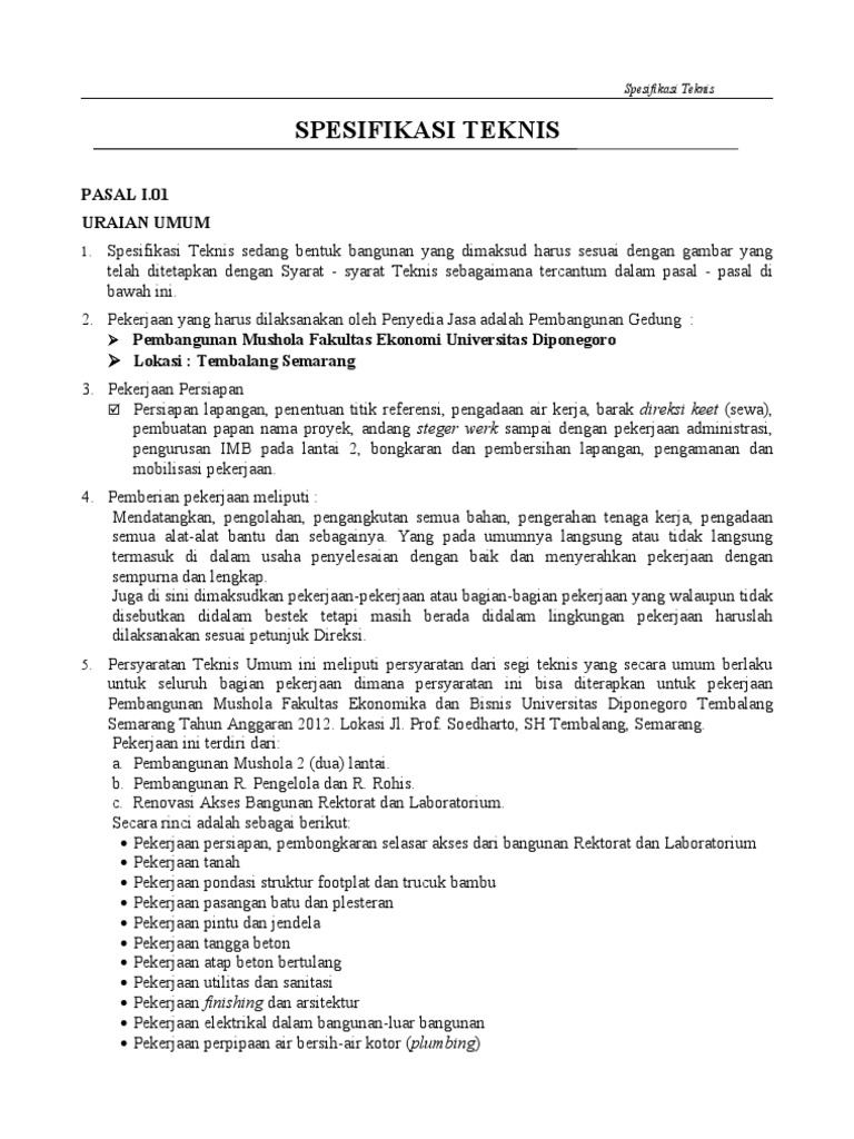 Spesifikasi Teknis Pekerjaan Konstruksi Mushola