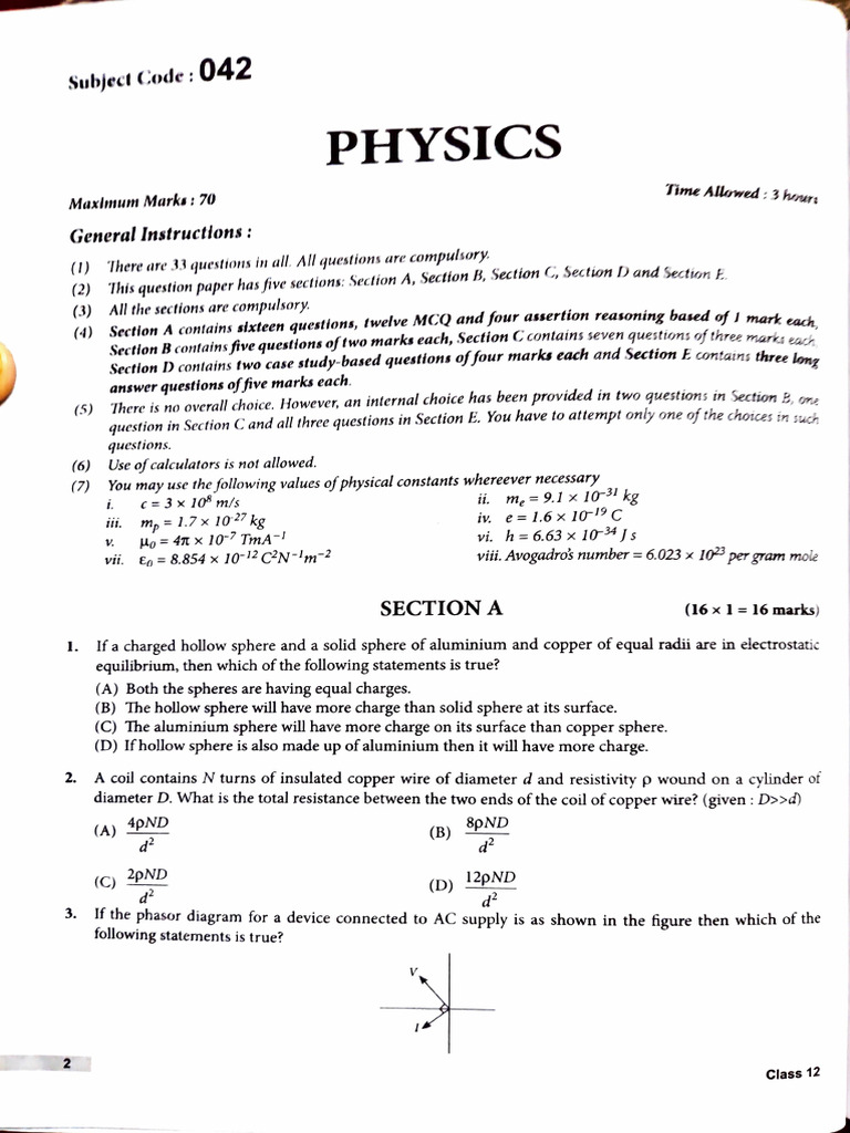 Physics Sample Paper 1 | PDF