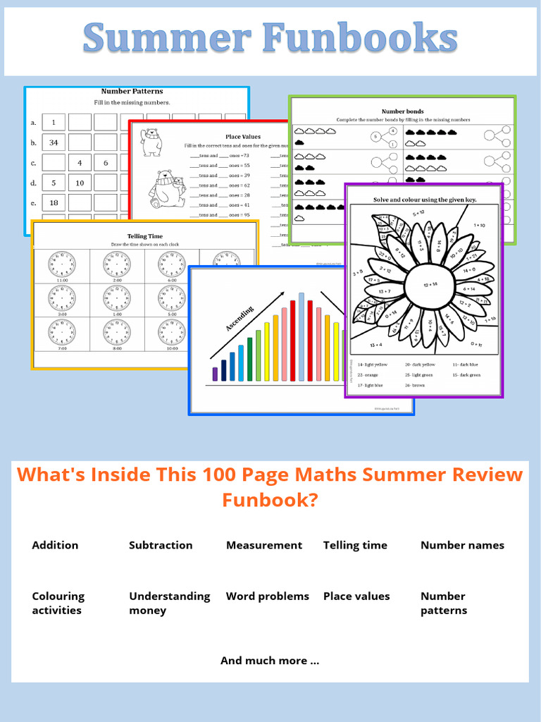 100 Page Maths Summer Review Funbook | PDF