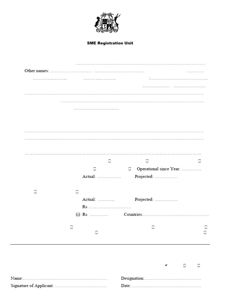 Application Form For Registration As SME | PDF
