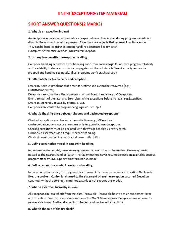 Java Exception Handling Explained | PDF | Computer Engineering ...