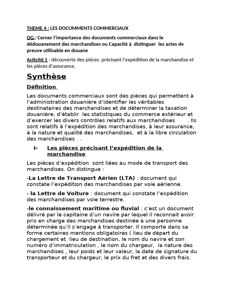Documents Commerciaux en Douane | PDF | Connaissement | Transport