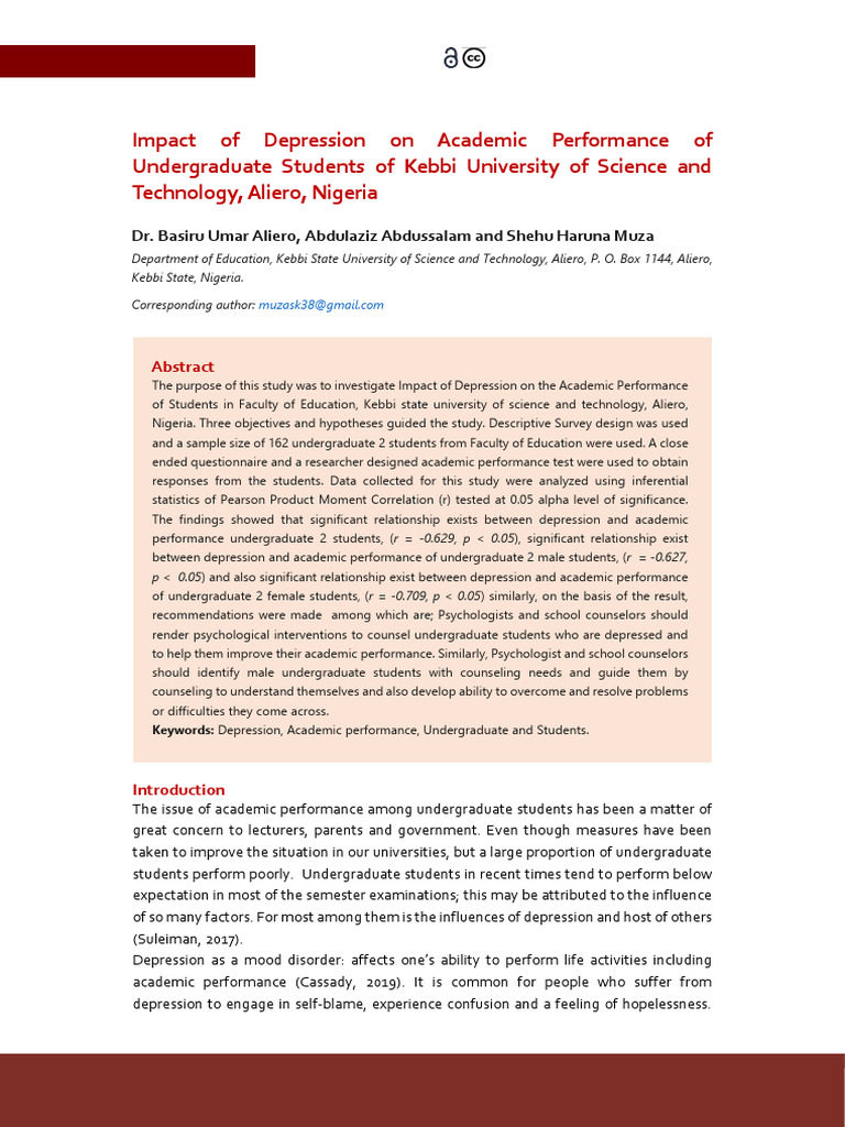 Impact of Depression On Academic Performance of Undergraduate Students ...