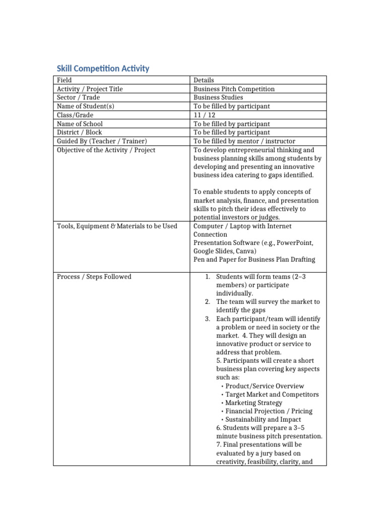 Business Pitch Competition Guide | PDF | Creativity | Learning