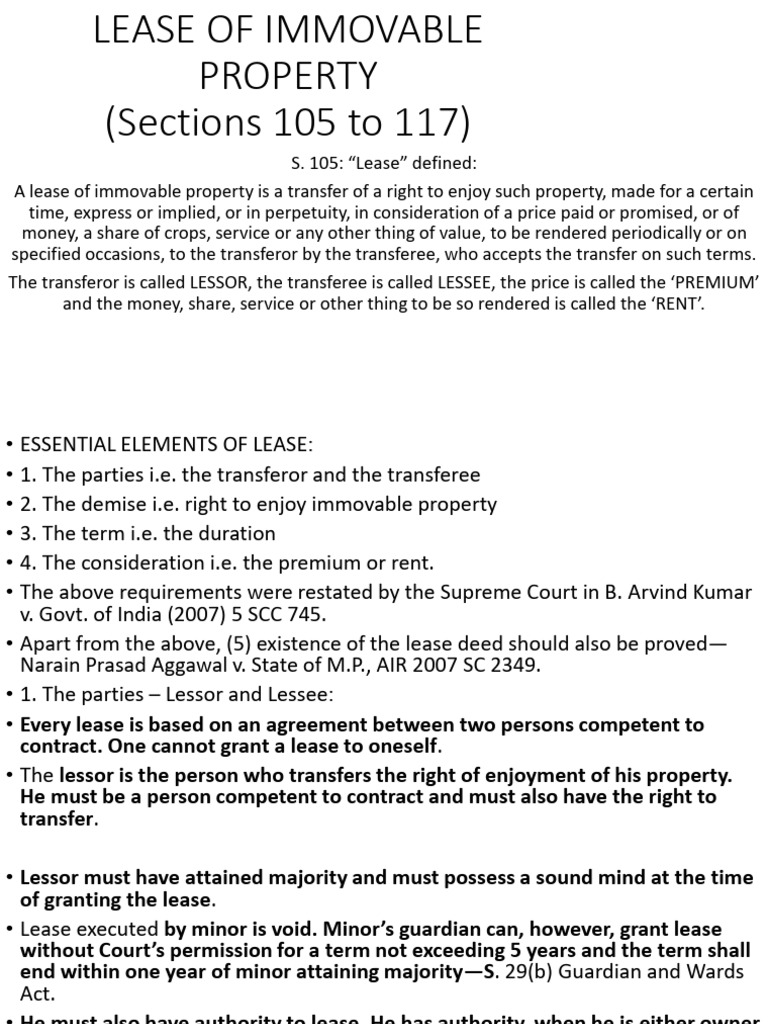 Understanding Lease of Immovable Property | PDF | Lease | Leasehold Estate