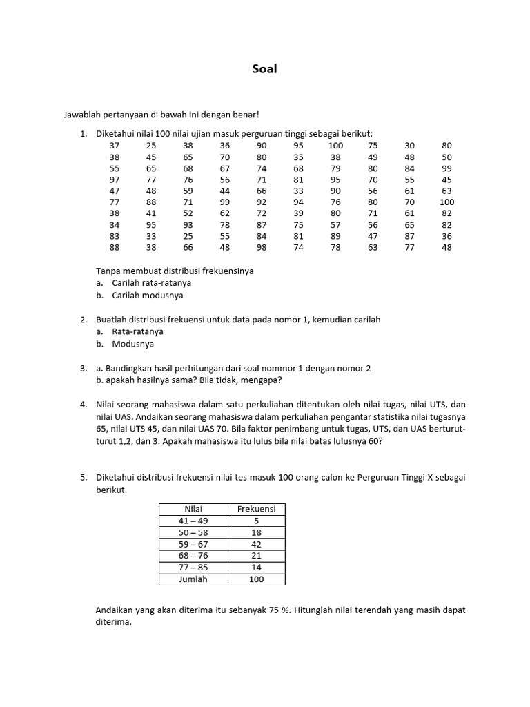 Rata-rata dan Modus Nilai Ujian Masuk | PDF