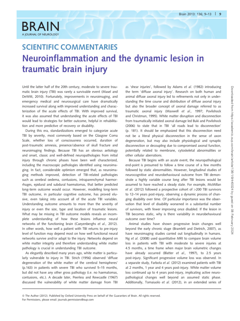 Neuroinflammation and The Dynamic Lesion | PDF | Traumatic Brain Injury ...