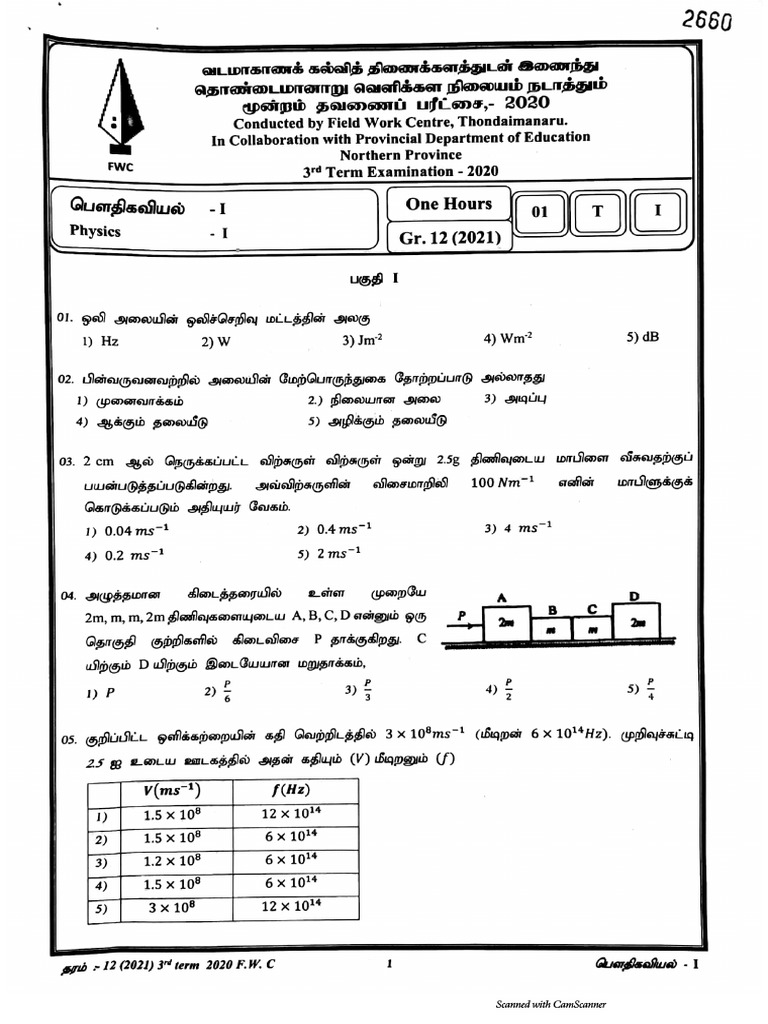 5 2021 Batch 3rd Term FWC Full Paper With Scheme Phy | PDF