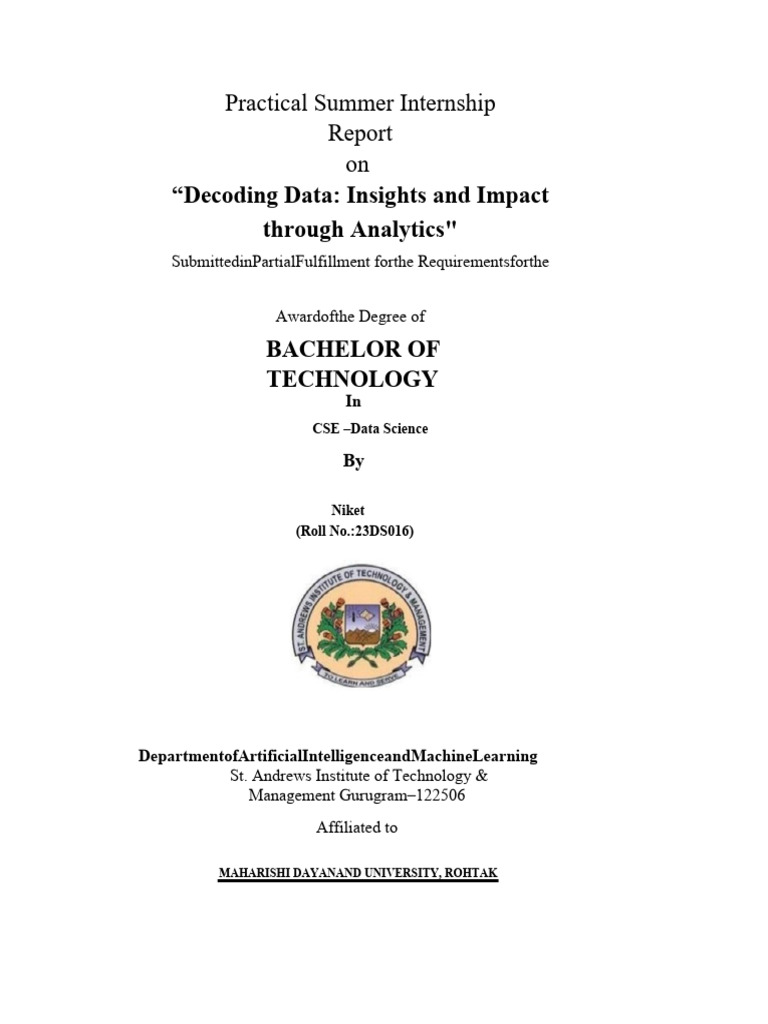 Summer Internship Report on Data Analytics | PDF