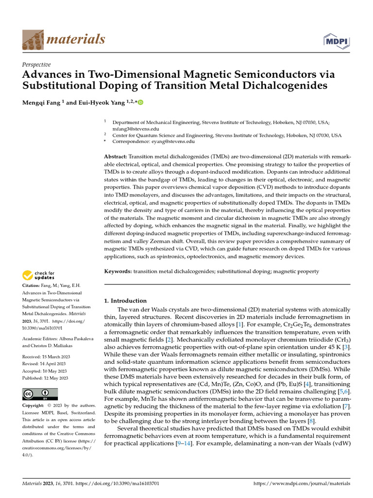 Advances in 2D Magnetic Semiconductors | PDF | Doping (Semiconductor ...