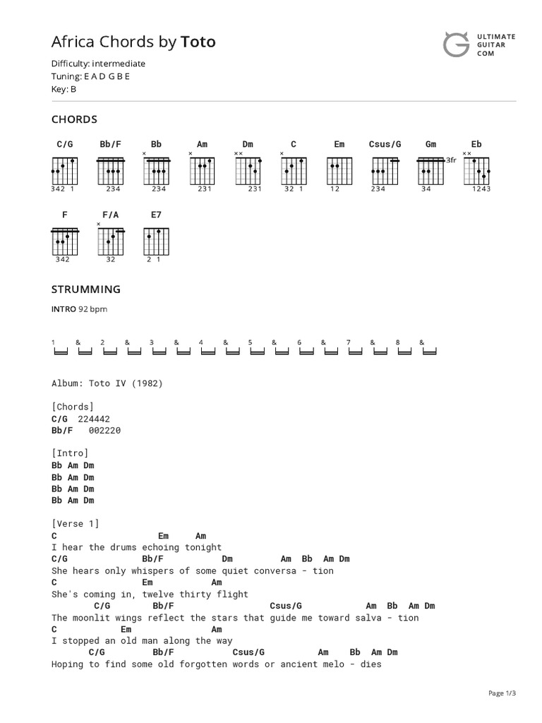 Toto Africa Chords and Lyrics Guide | PDF | Music Theory | Songs