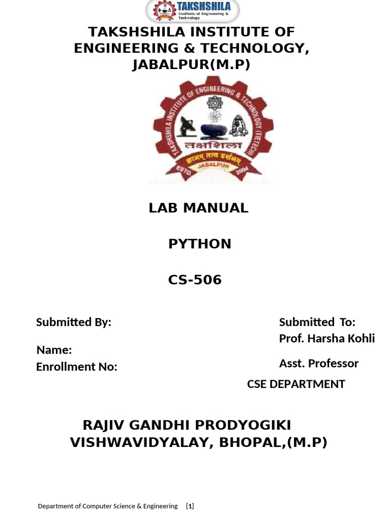 Python Lab Manual for CS-506 Students | PDF | Python (Programming ...