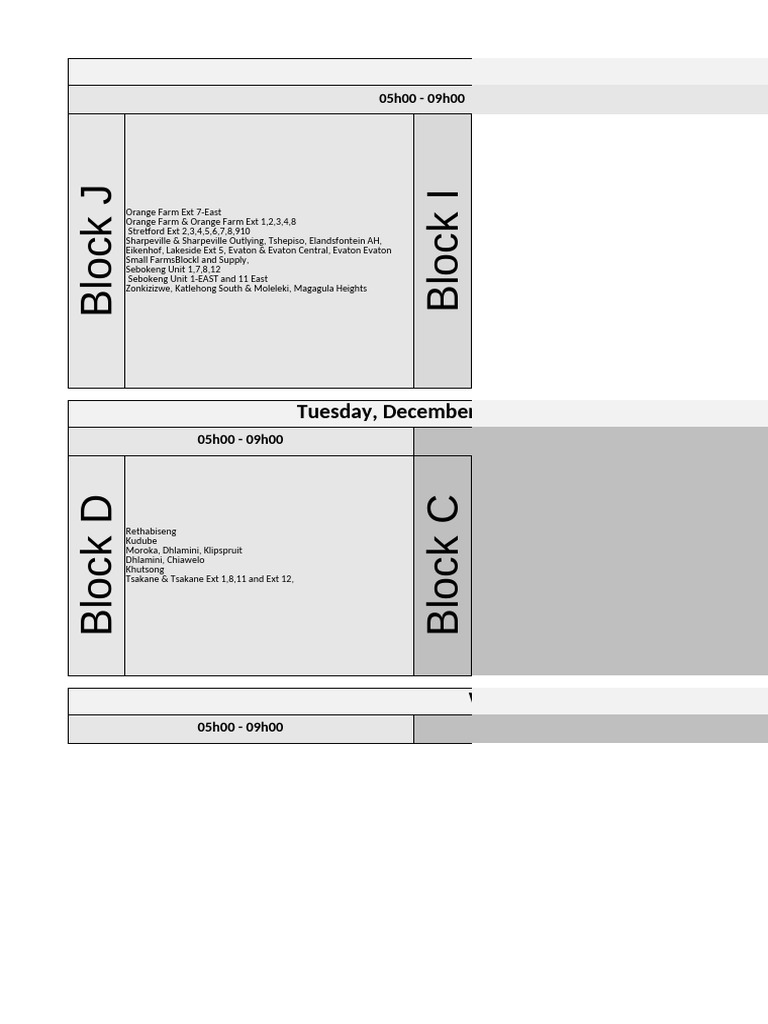 December 2025 Schedule by Block | PDF