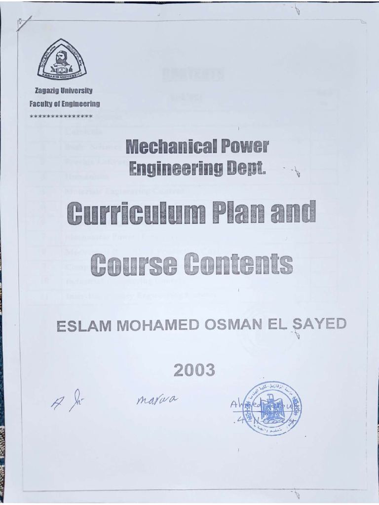 Course Contents of Mechanical Power Engineering | PDF