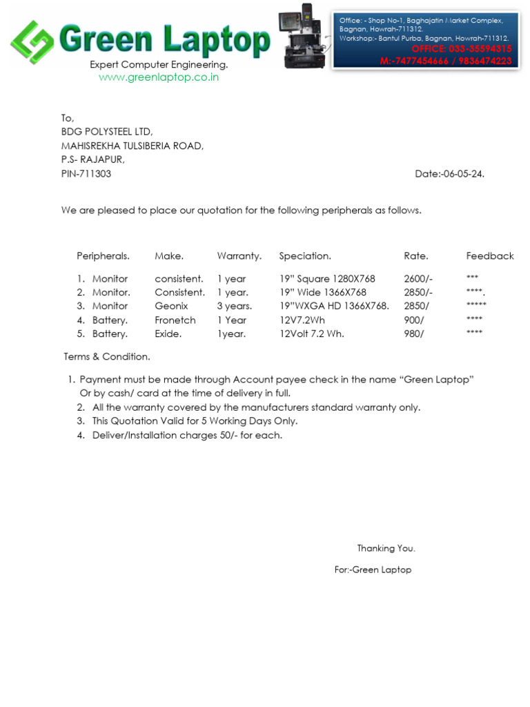 Quotation for Computer Peripherals | PDF