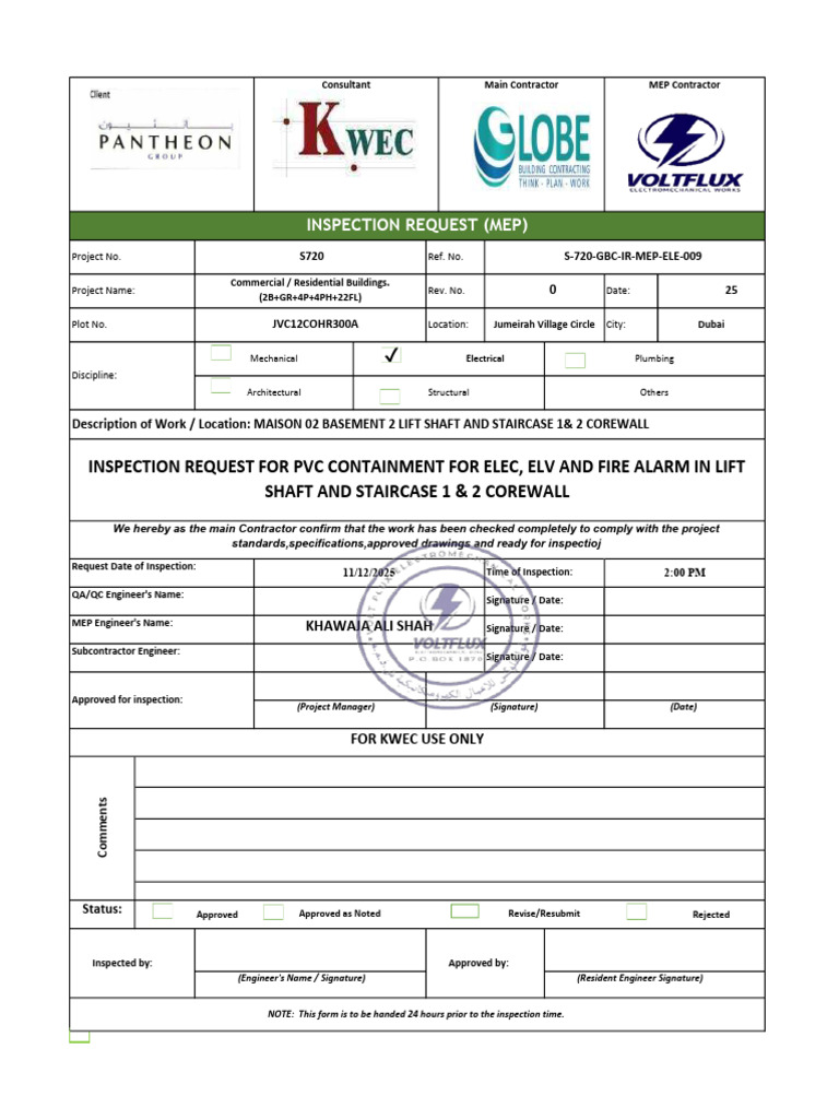 Dubai MEP Inspection Request Document | PDF | Access Control | Security ...
