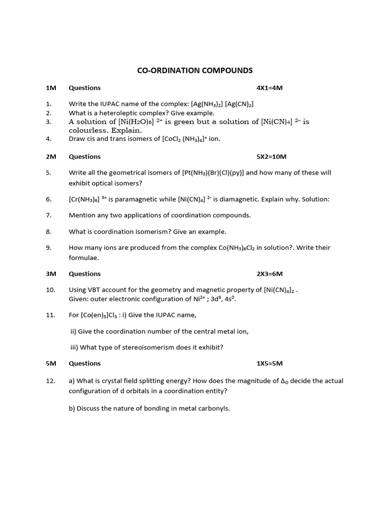 Coordination Compounds: Key Questions & Concepts | PDF