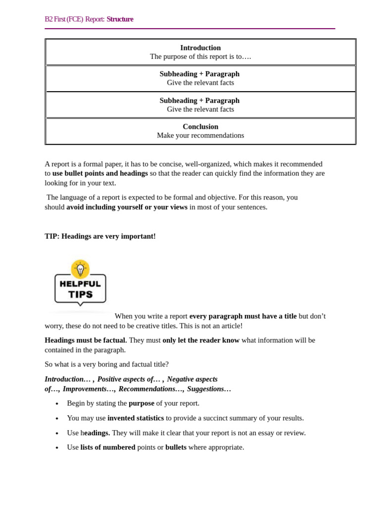 B2 First Report Structure Guide | PDF