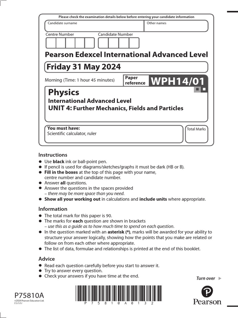 Physics IAL Unit 4 Exam Paper 2024 | PDF | Proton | Atoms