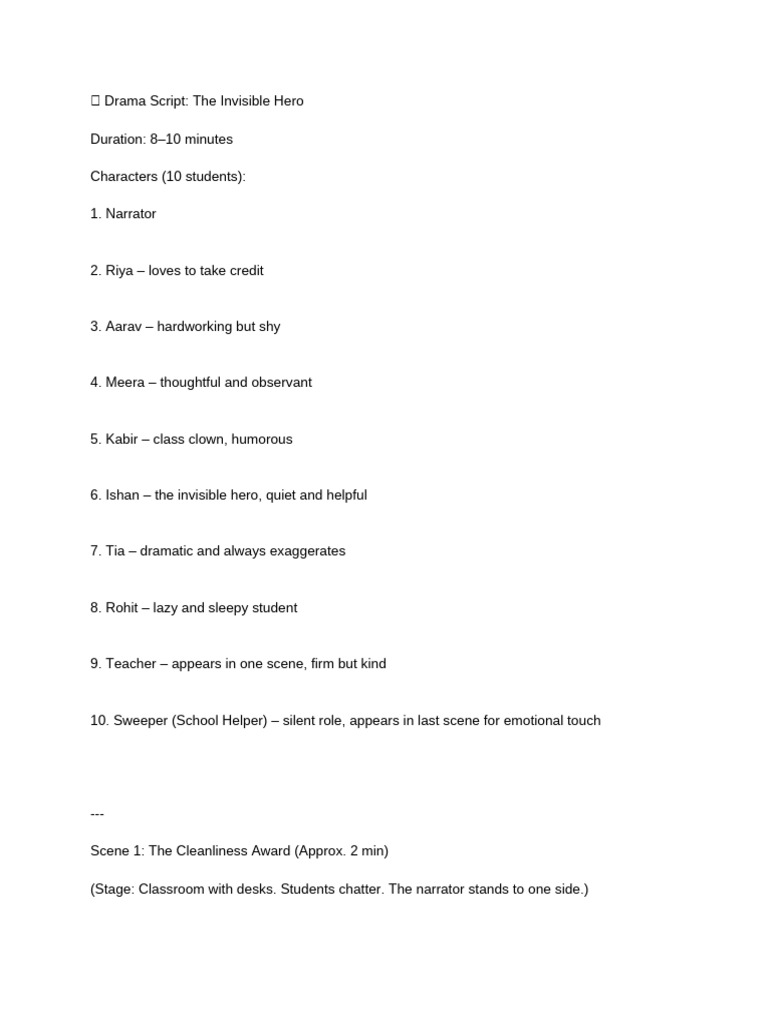 Invisible Hero Drama Script | PDF