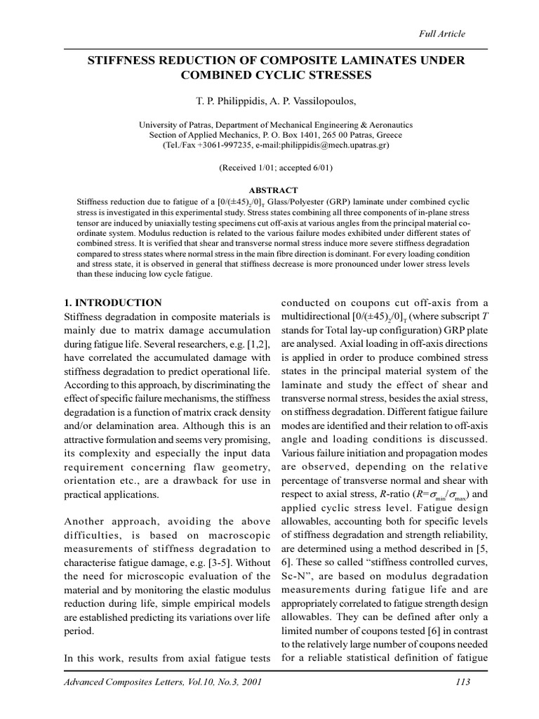 Stiffness Reduction of Composite Laminates Under C | PDF | Fatigue ...