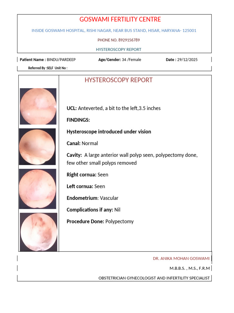 Hysteroscopy Report Formate 1111 | PDF