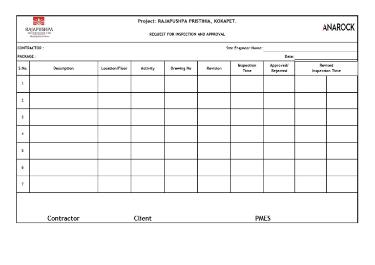 Request For Inspection Pristinia Site | PDF