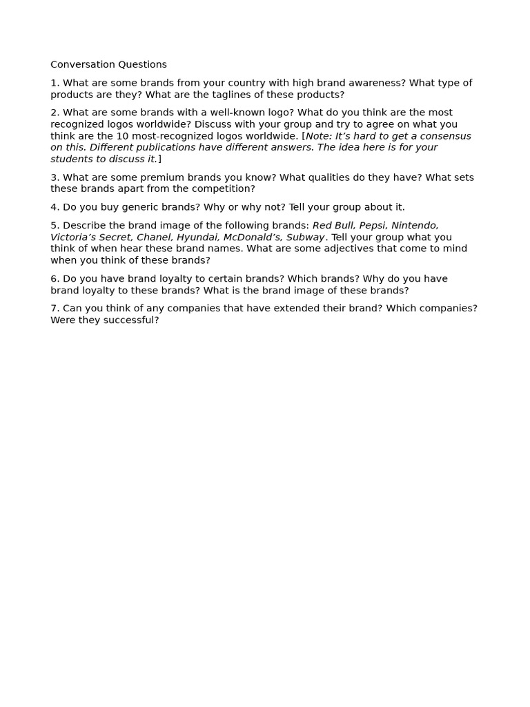 Brand Awareness and Loyalty Discussion Questions | PDF