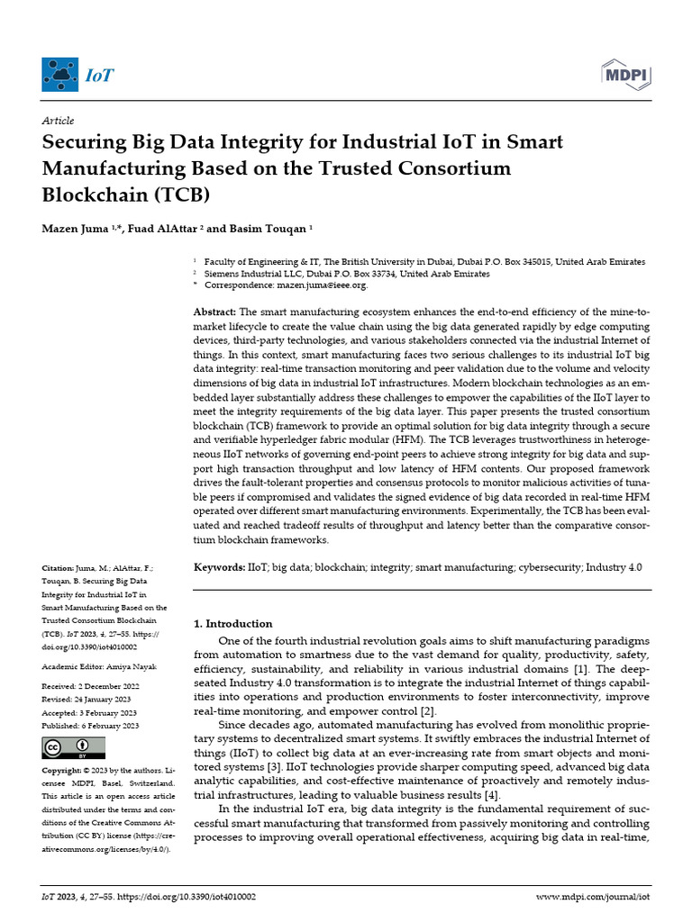 Securing Big Data Integrity in IIoT | PDF | Internet Of Things | Big Data