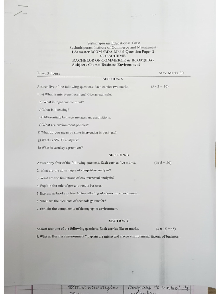 1st B.com Model Paper 2 | PDF