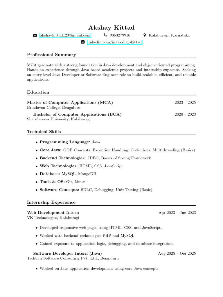 Entry-Level Java Developer Resume | PDF | Java (Programming Language ...