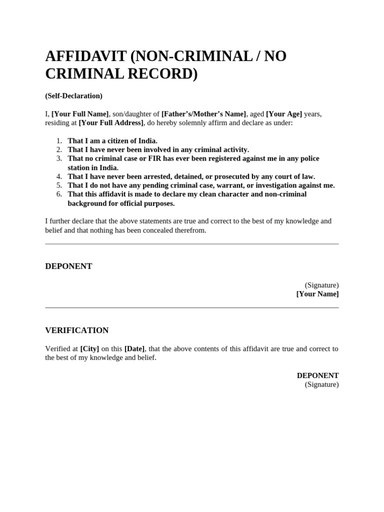 Non-Criminal Affidavit Template | PDF