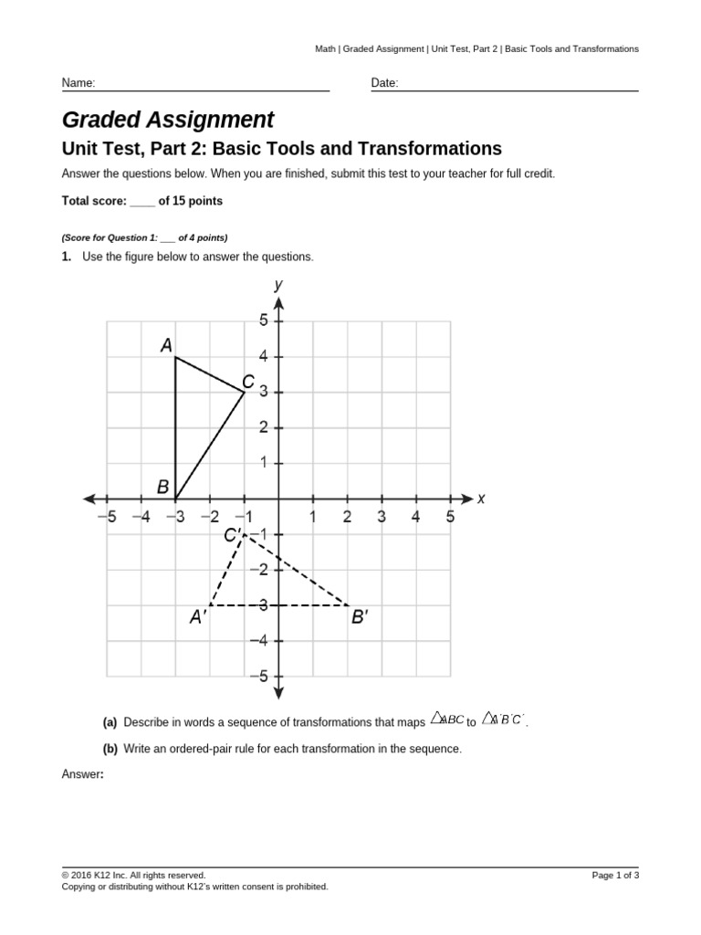 Math Unit Test: Transformations Guide | PDF
