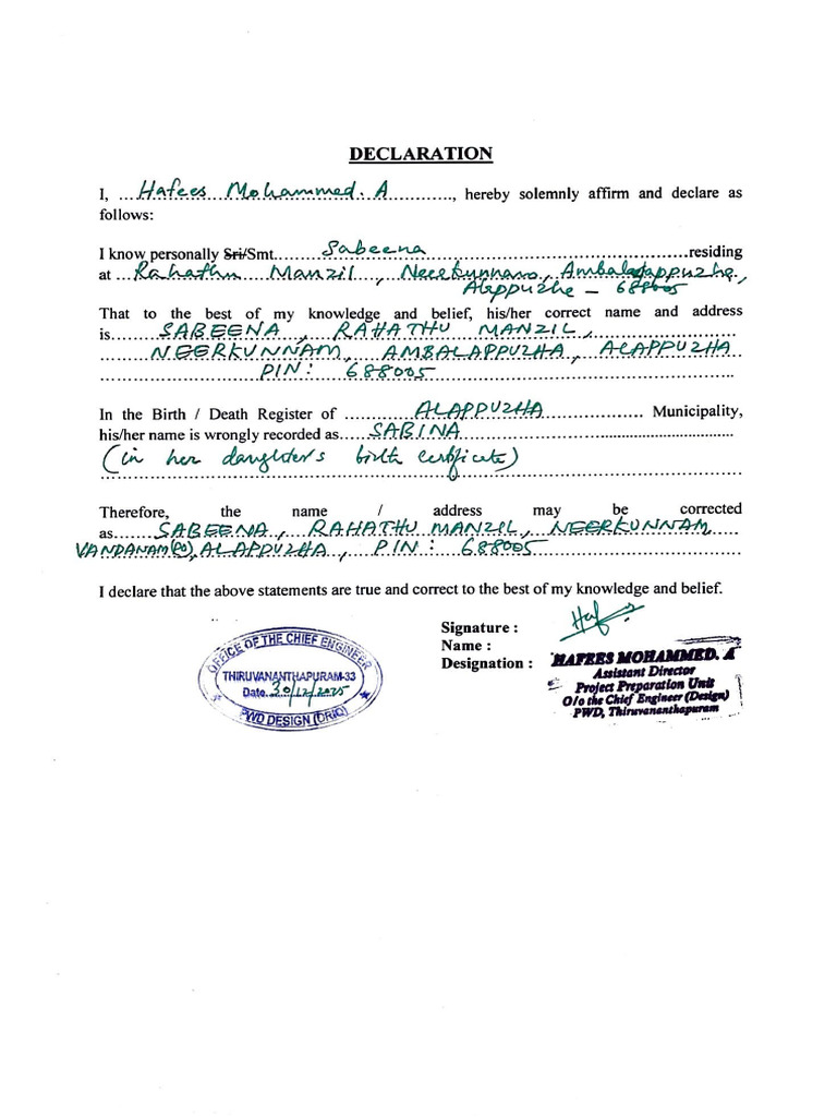 Name Correction Declaration Form | PDF